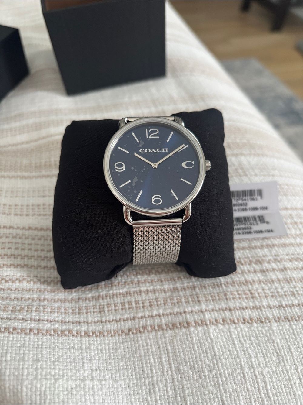 Coach Silver Mesh Strap Watch with Black Dial